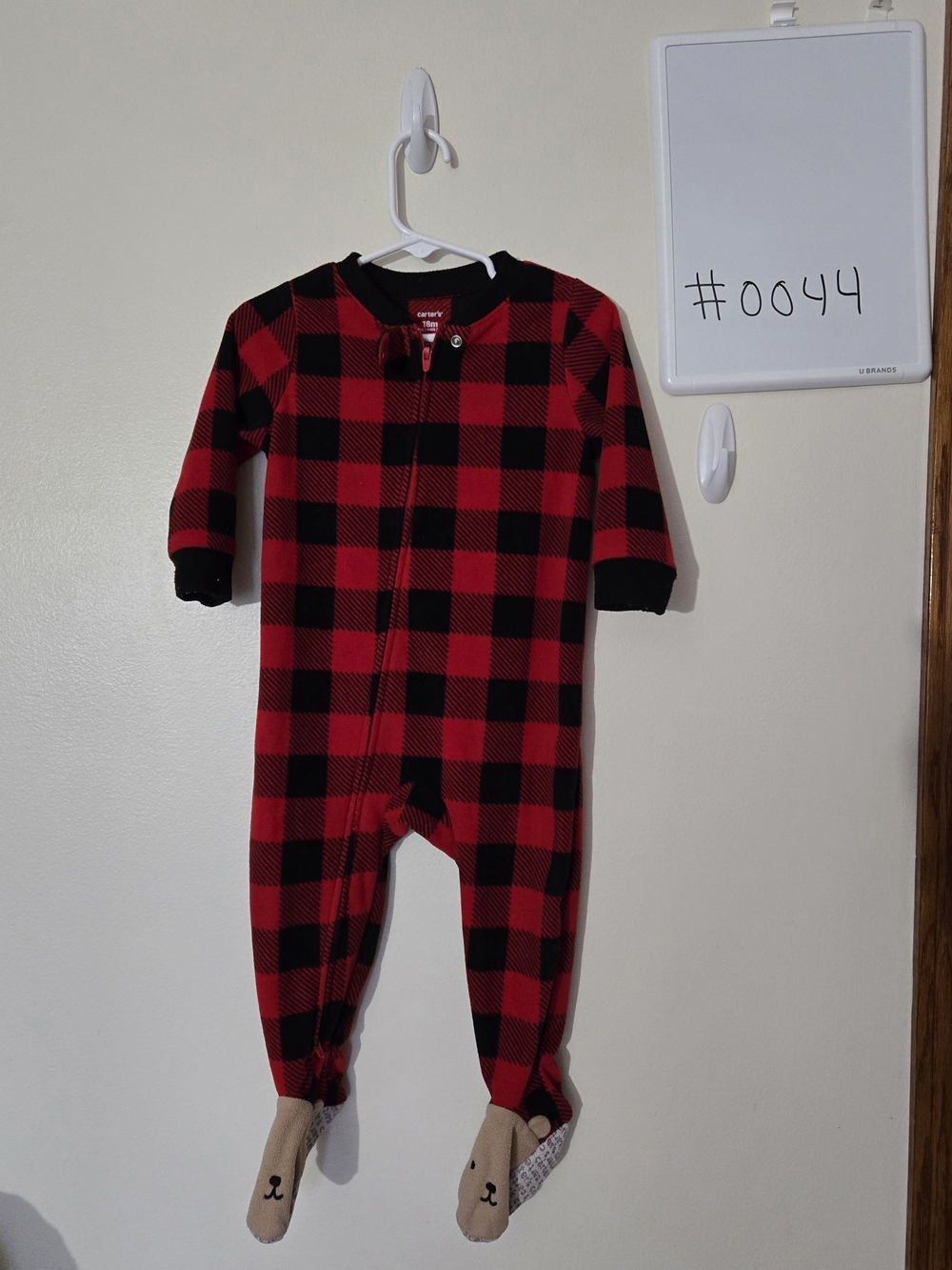 Carter's 18M Red and Black Buffalo Plaid Footed One-Piece #0044